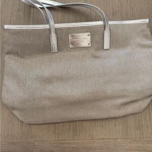 Michael Kors Silver and Tan Tote with Minimalist Design